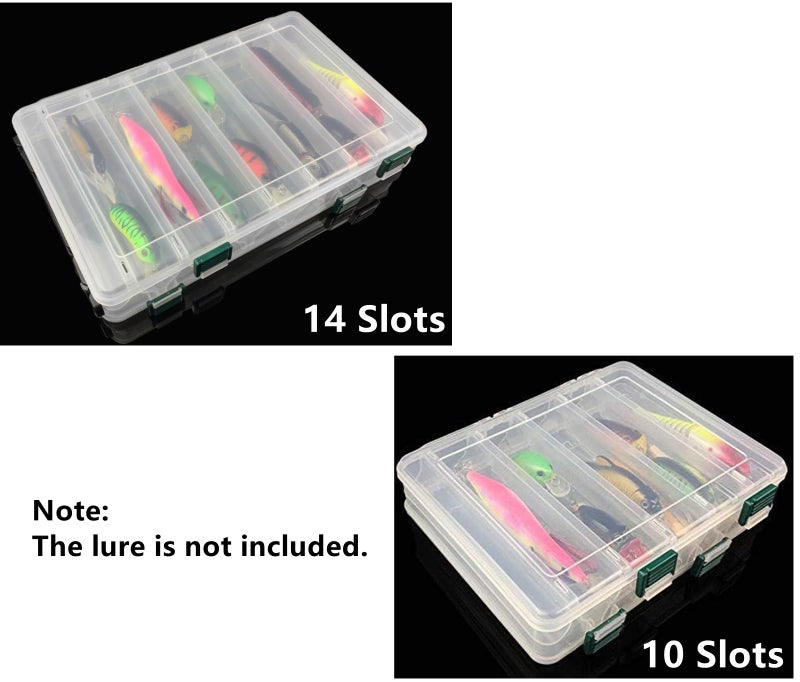 Milepetus Double-Sided Fishing Lure Hook Tackle Box Visible Hard Plastic Clear Fishing Lure Bait Squid Jig Minnows Hooks Accessory Storage Case Container (Clear-14 Slots) - Image 3